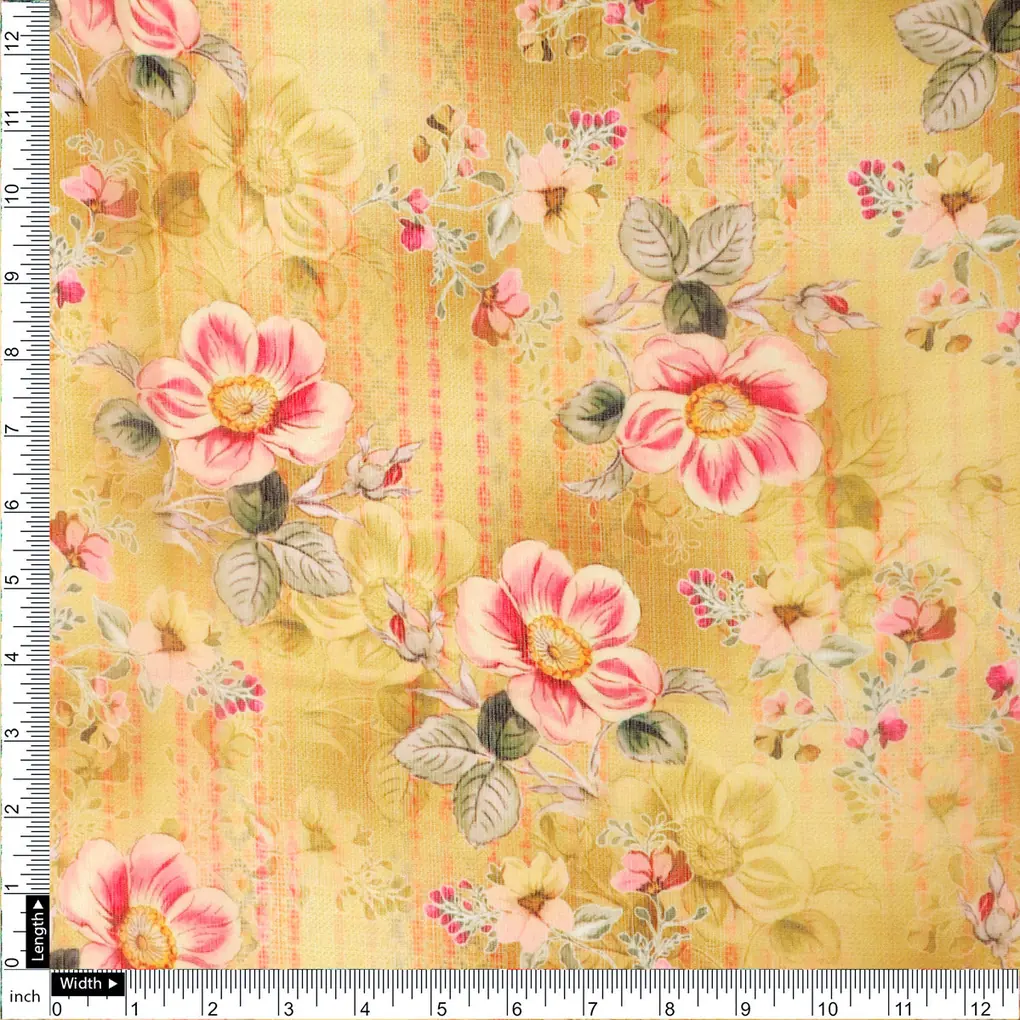 FAB VOGUE Studio - Digital Printed Chiffon Fabric - Yellow Floral Pattern - Image 4