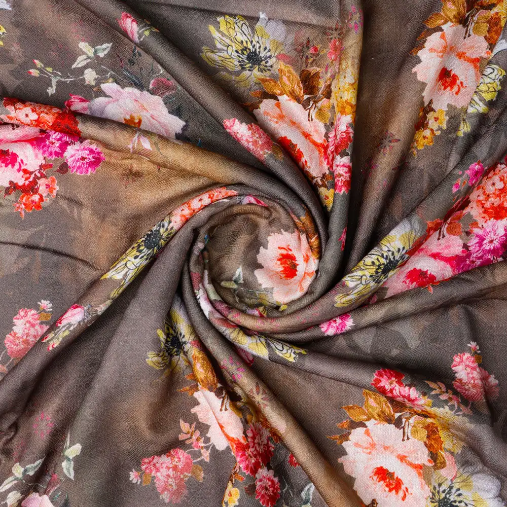 Digital Printed Floral Pashmina Fabric in Green by FAB VOGUE Studio - Image 2