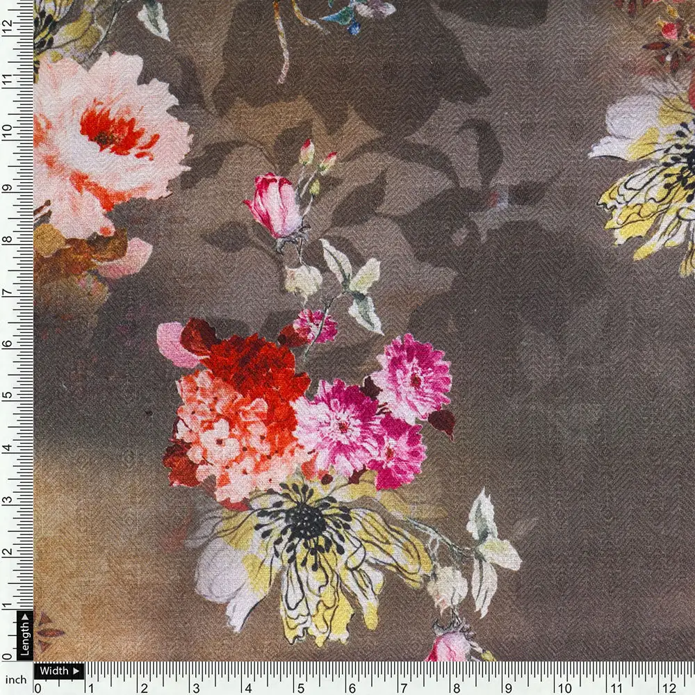 Digital Printed Floral Pashmina Fabric in Green by FAB VOGUE Studio - Image 4