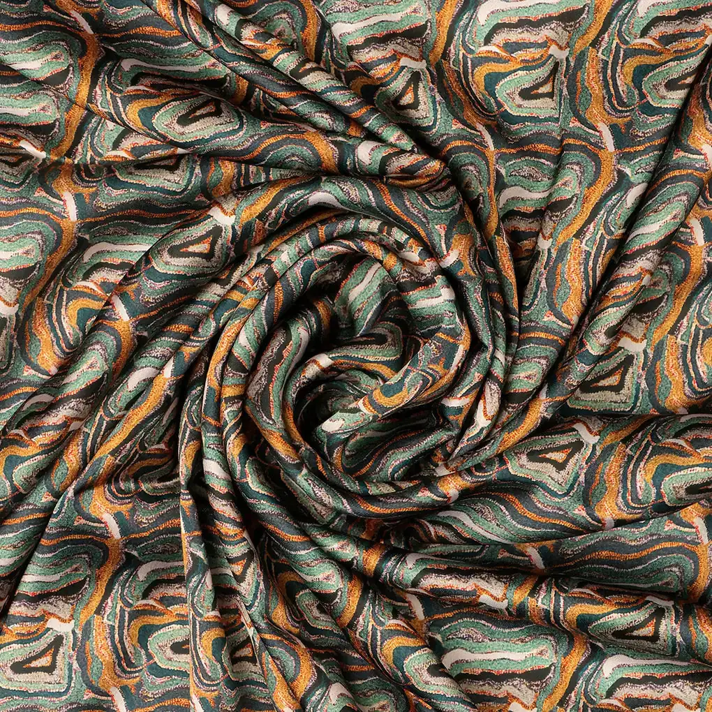 FAB VOGUE Studio Digital Printed Japan Satin Fabric - Green Marble - Image 3