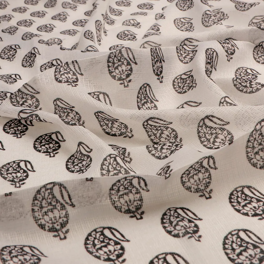 FAB VOGUE Studio Digital Printed Kota Doria Fabric - Black & White Paisley Design - Image 3