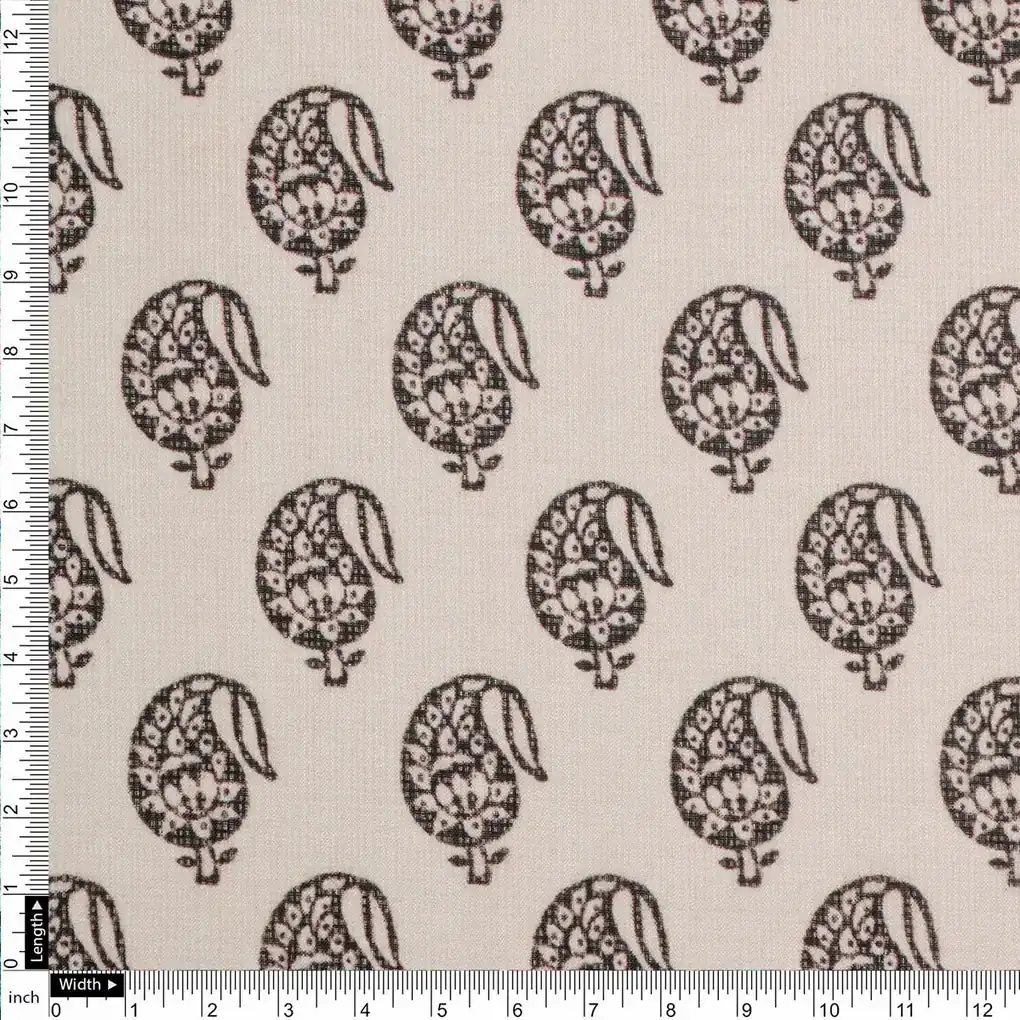 FAB VOGUE Studio Digital Printed Kota Doria Fabric - Black & White Paisley Design - Image 4