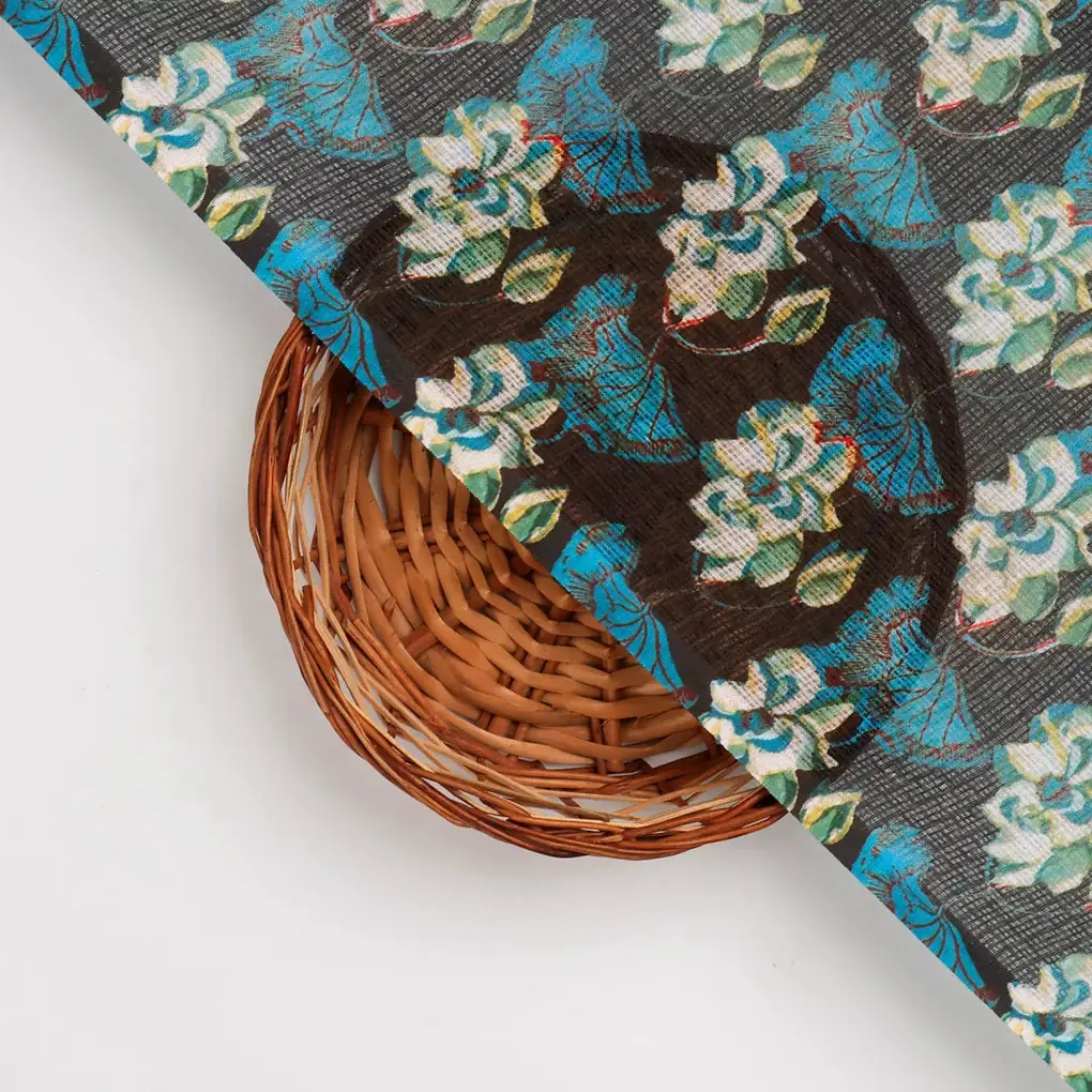 FAB VOGUE Studio Digital Printed Kota Doria Fabric - Blue Floral - Image 2