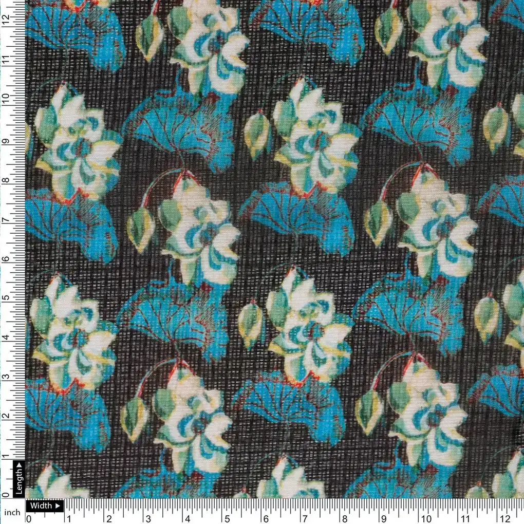 FAB VOGUE Studio Digital Printed Kota Doria Fabric - Blue Floral - Image 4