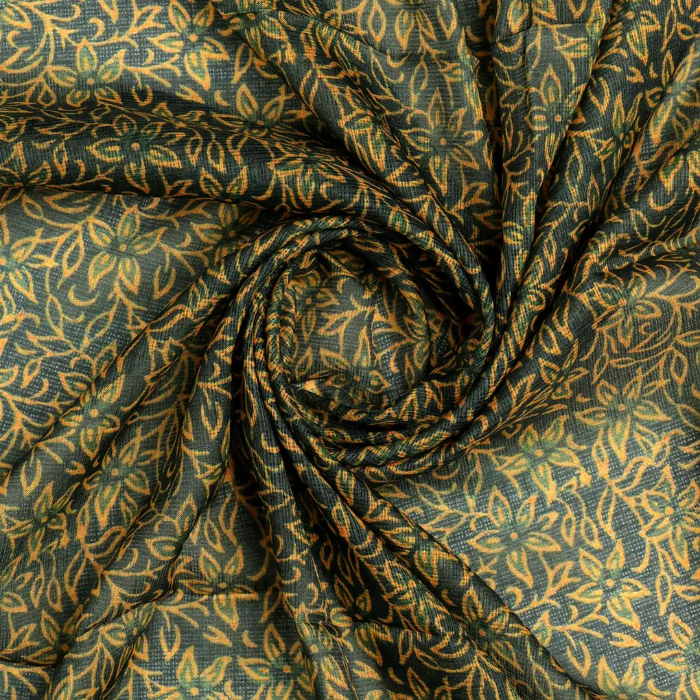 FAB VOGUE Studio Digital Printed Kota Doria Fabric - Floral,  Green & Gold - Image 3