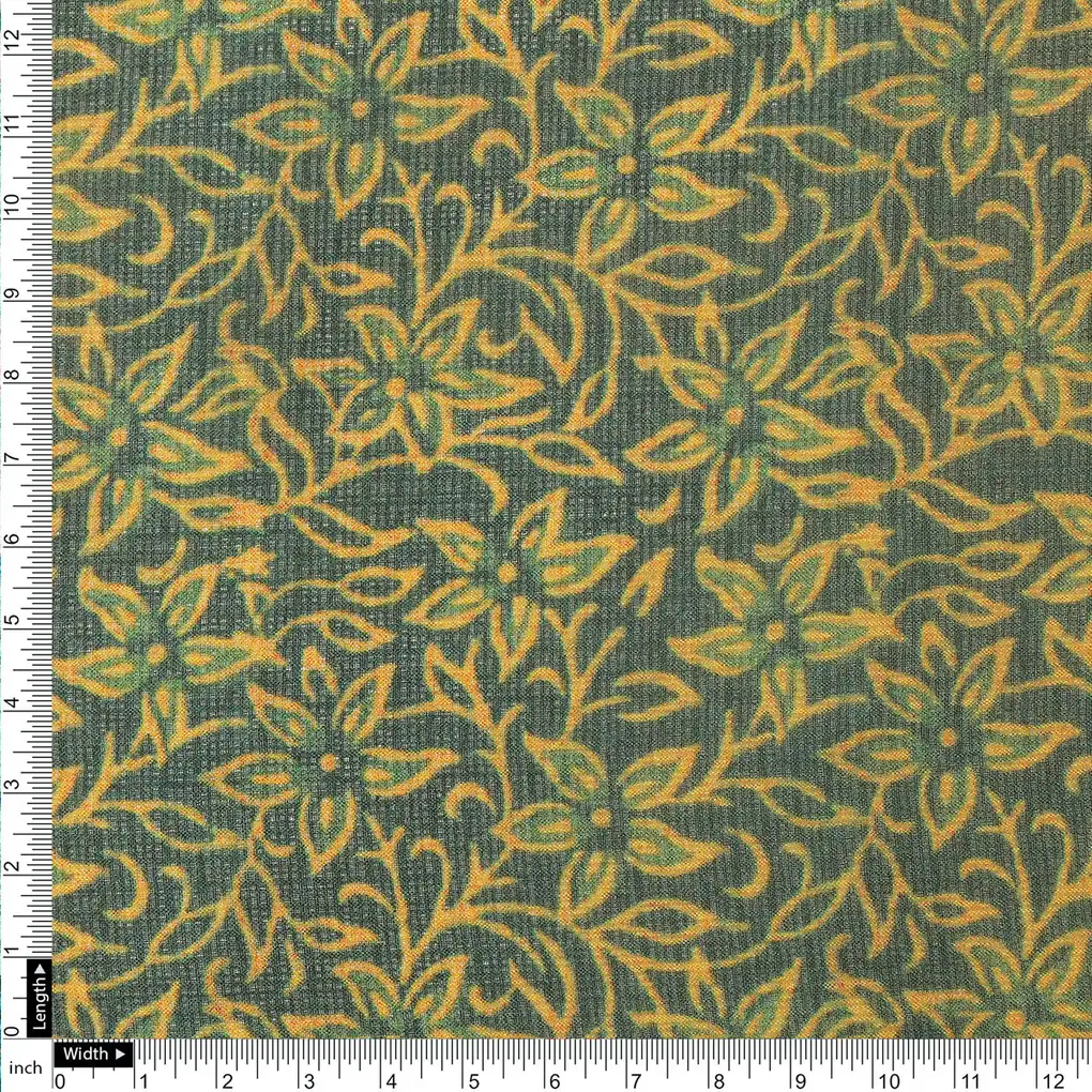 FAB VOGUE Studio Digital Printed Kota Doria Fabric - Floral,  Green & Gold - Image 4
