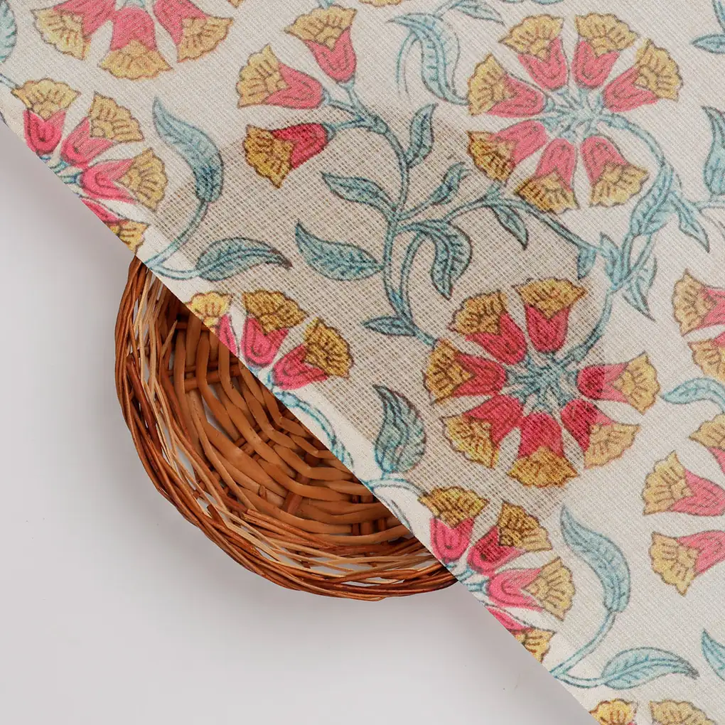 FAB VOGUE Studio Digital Printed Kota Doria Fabric - Floral Pattern - Image 2