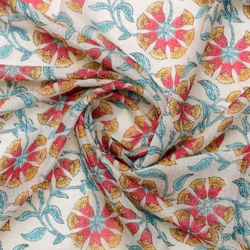 FAB VOGUE Studio Digital Printed Kota Doria Fabric - Floral Pattern - Image 3