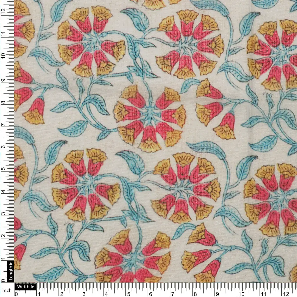 FAB VOGUE Studio Digital Printed Kota Doria Fabric - Floral Pattern - Image 4