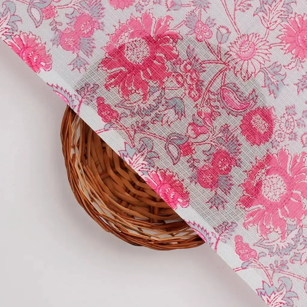FAB VOGUE Studio Digital Printed Kota Doria Fabric - Pink Floral - 43 Inch - Image 2