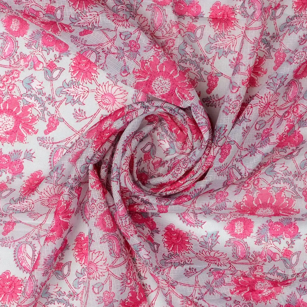 FAB VOGUE Studio Digital Printed Kota Doria Fabric - Pink Floral - 43 Inch - Image 3