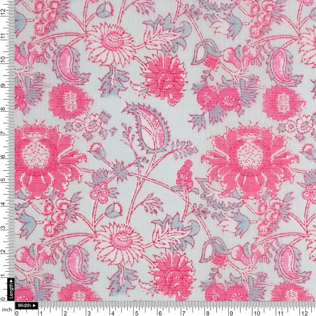 FAB VOGUE Studio Digital Printed Kota Doria Fabric - Pink Floral - 43 Inch - Image 4