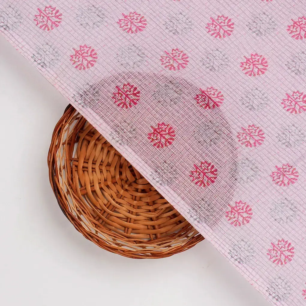 FAB VOGUE Studio Digital Printed Kota Doria Fabric - Pink Floral - Image 2