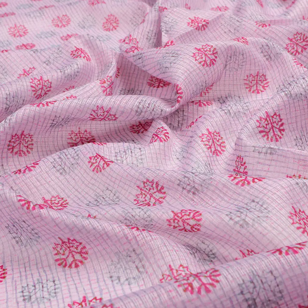 FAB VOGUE Studio Digital Printed Kota Doria Fabric - Pink Floral - Image 3