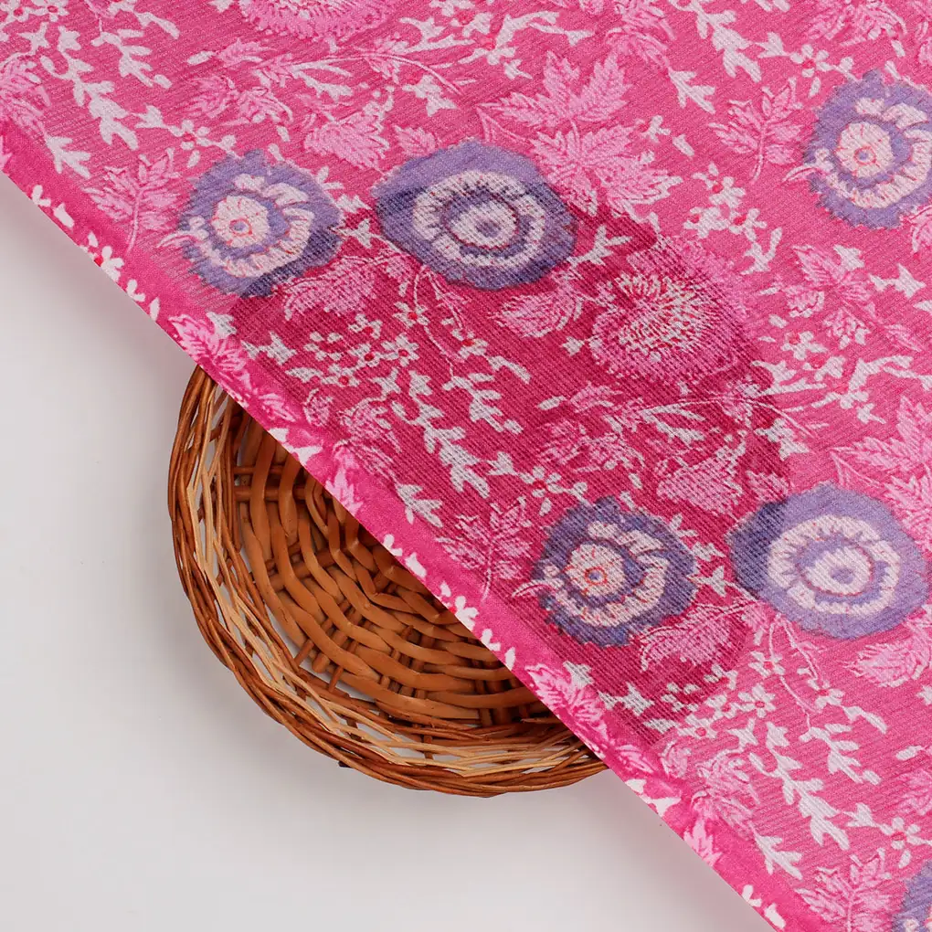 FAB VOGUE Studio Digital Printed Kota Doria Fabric - Pink Floral - Image 2