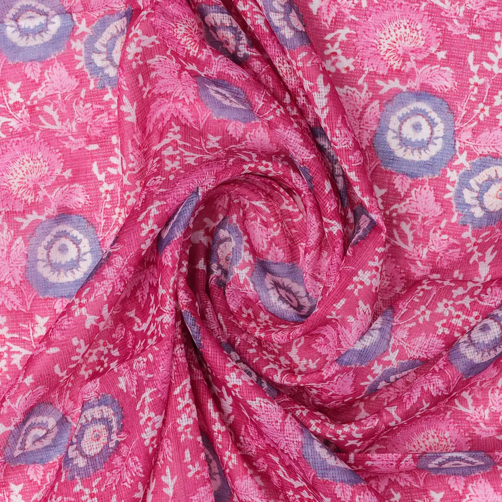 FAB VOGUE Studio Digital Printed Kota Doria Fabric - Pink Floral - Image 3