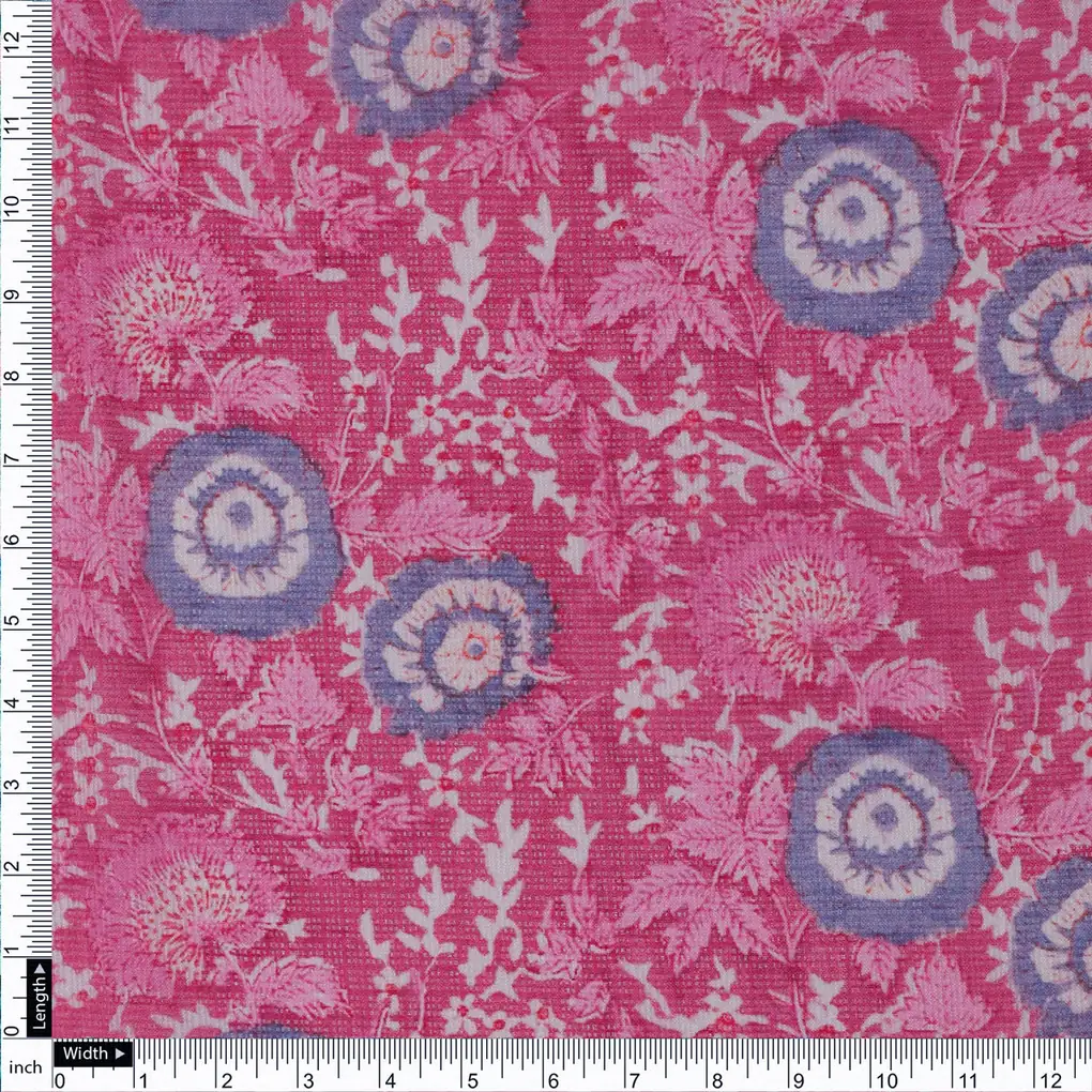 FAB VOGUE Studio Digital Printed Kota Doria Fabric - Pink Floral - Image 4
