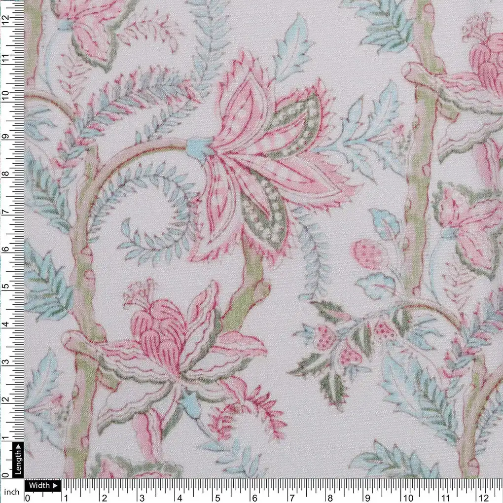 FAB VOGUE Studio Digital Printed Kota Doria Fabric - White Floral - Image 4