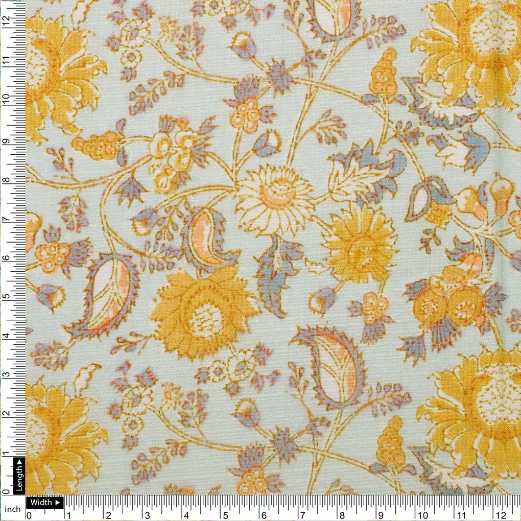 FAB VOGUE Studio Digital Printed Kota Doria Fabric - Yellow Floral Print - Image 4
