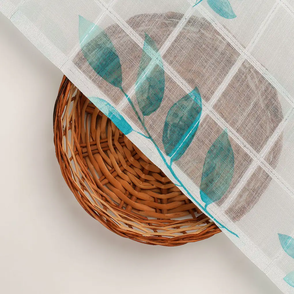 FAB VOGUE Studio Digital Printed Linen Fabric - Aqua Leaf Design - Image 2