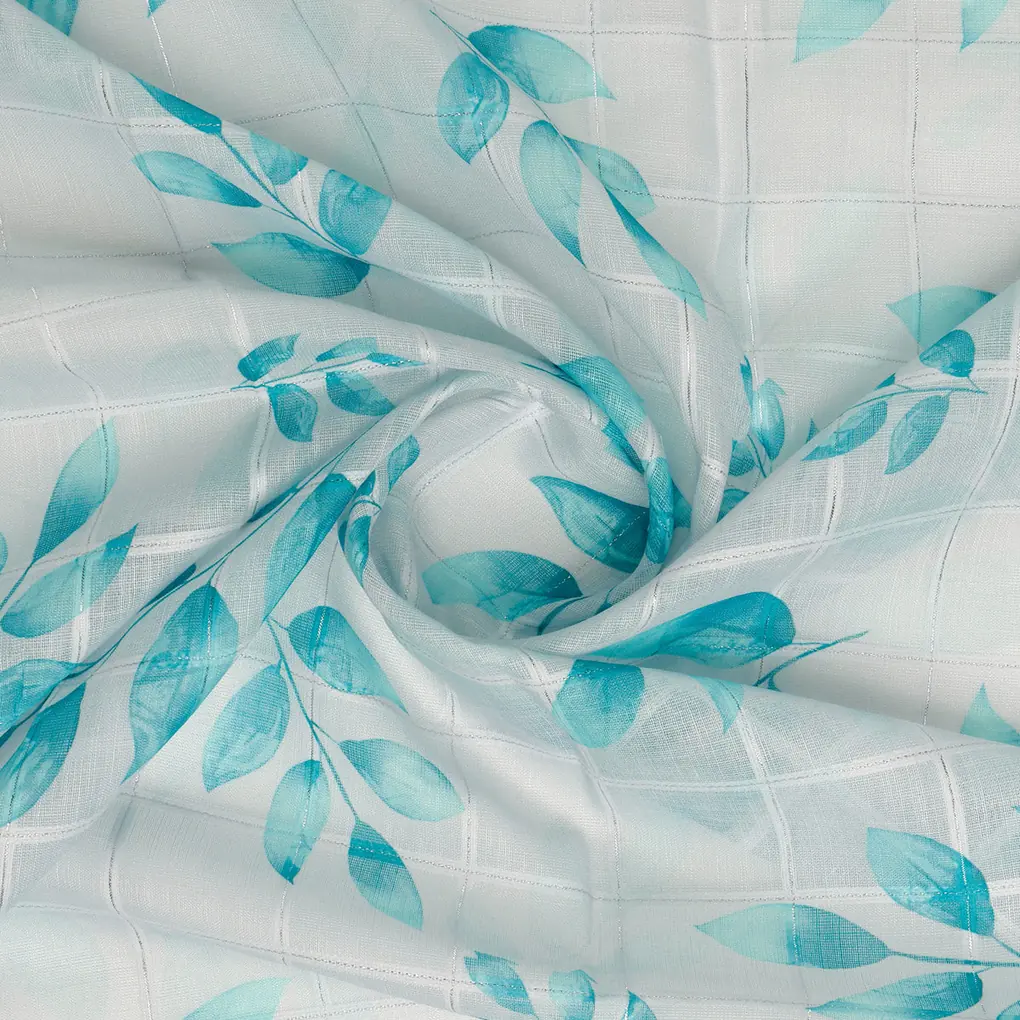 FAB VOGUE Studio Digital Printed Linen Fabric - Aqua Leaf Design - Image 3