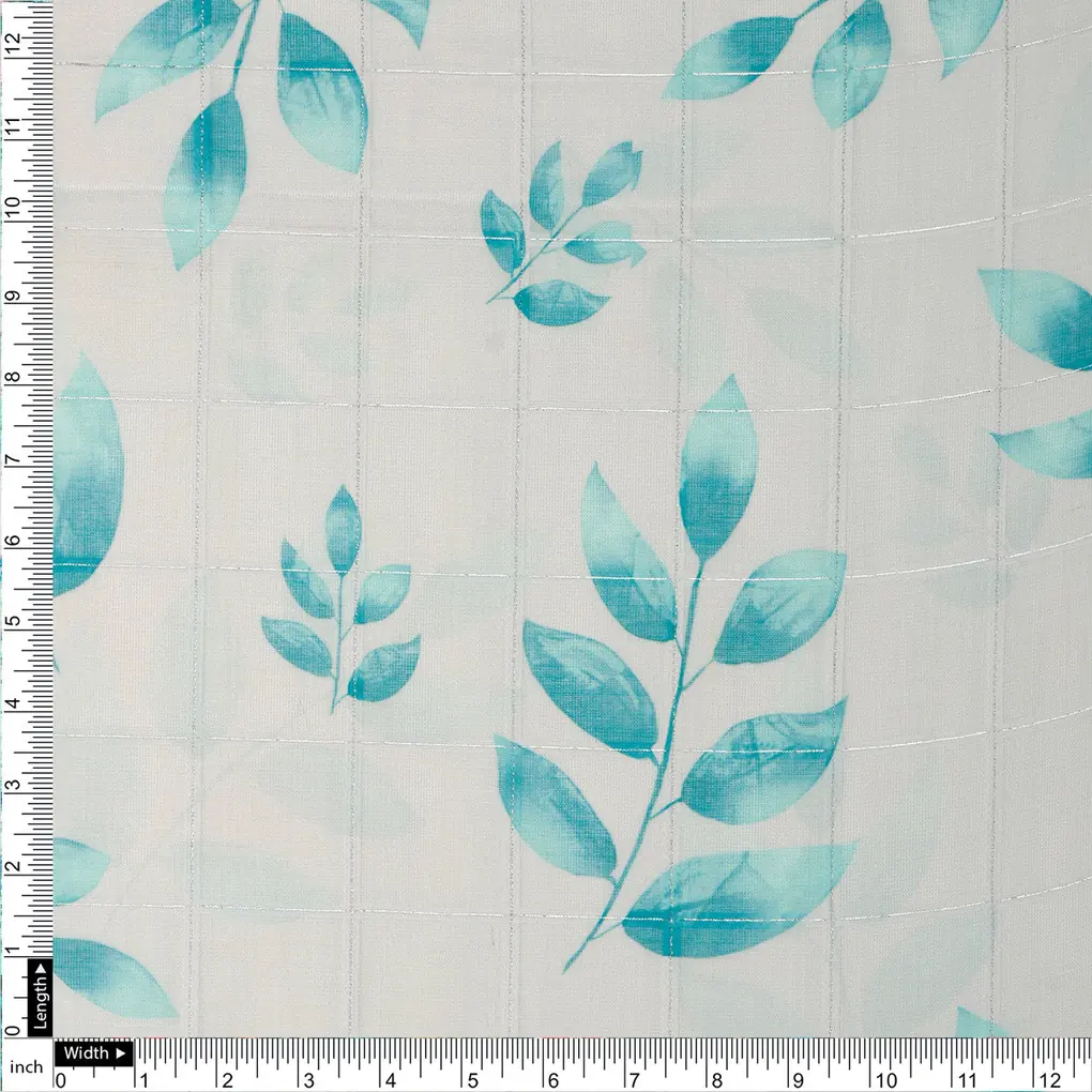 FAB VOGUE Studio Digital Printed Linen Fabric - Aqua Leaf Design - Image 4