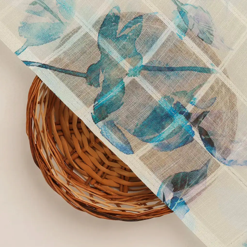 FAB VOGUE Studio Digital Printed Linen Fabric - Blue Floral Pattern - Image 2