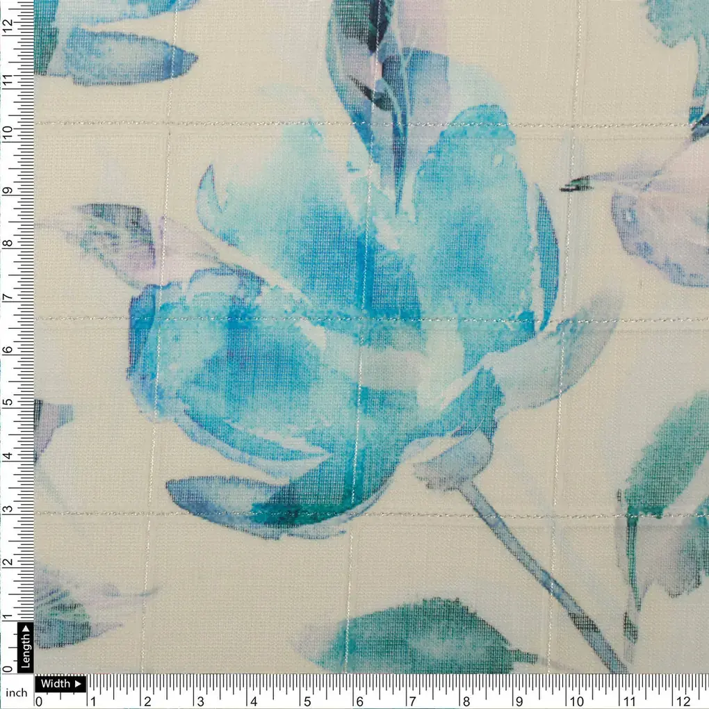 FAB VOGUE Studio Digital Printed Linen Fabric - Blue Floral Pattern - Image 4