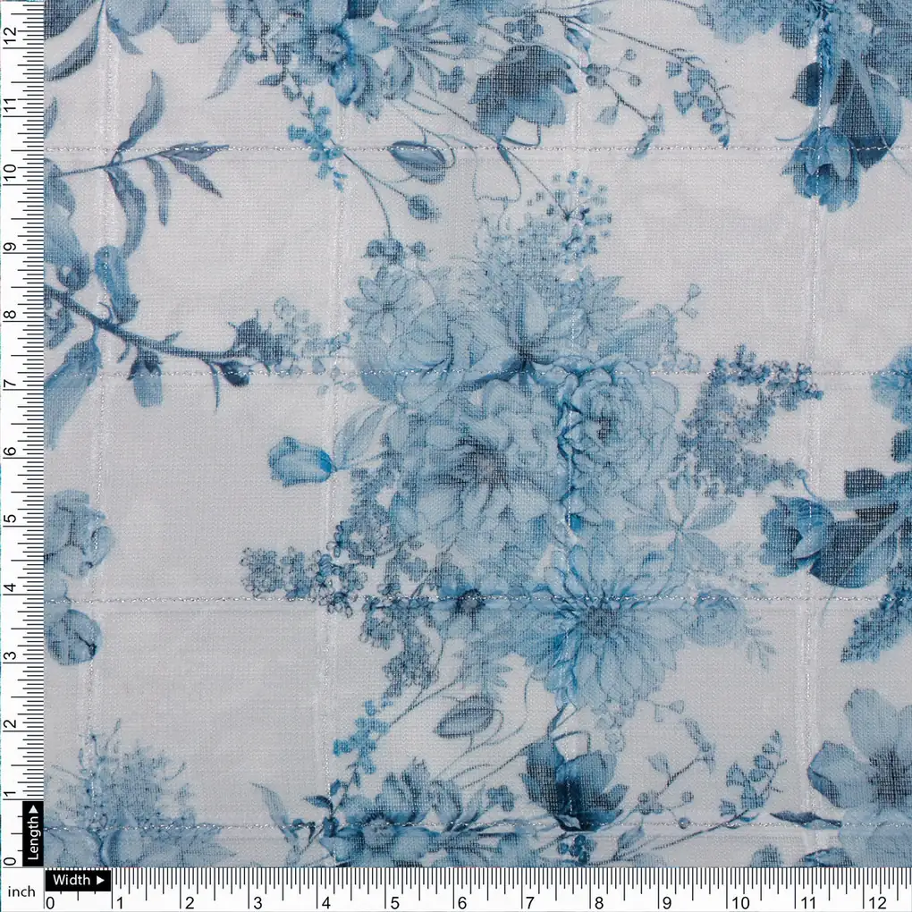 FAB VOGUE Studio Digital Printed Linen Fabric - Blue Floral, Polyester, 44 Inch - Image 4