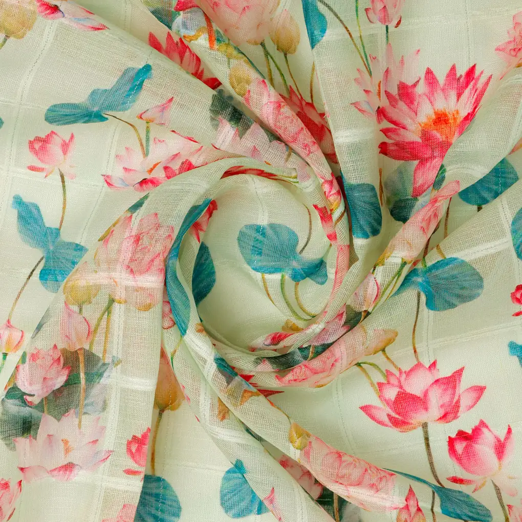FAB VOGUE Studio Digital Printed Linen Fabric - Floral Green - Image 3