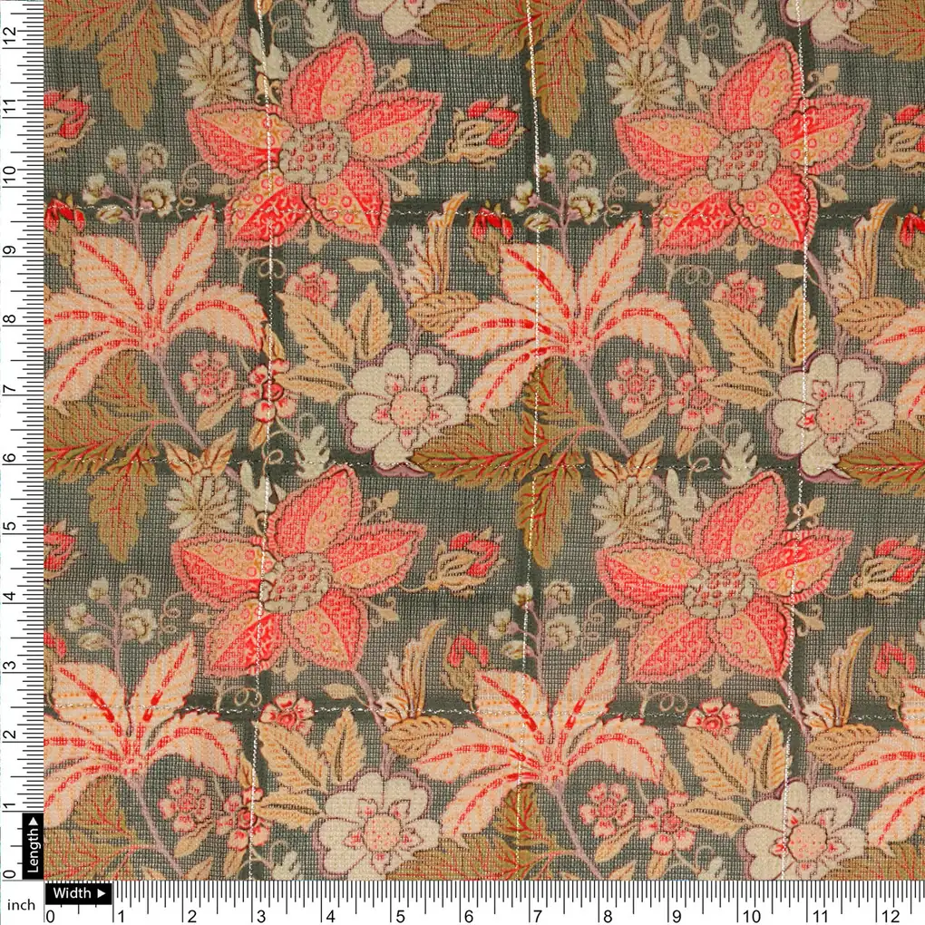 FAB VOGUE Studio Digital Printed Linen Fabric - Floral Pattern - Green - Image 4