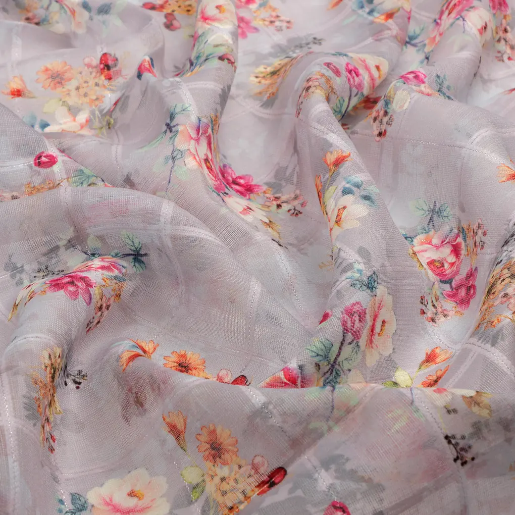 FAB VOGUE Studio Digital Printed Linen Fabric - Floral Pattern, Grey - Image 3