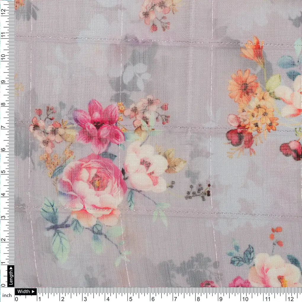 FAB VOGUE Studio Digital Printed Linen Fabric - Floral Pattern, Grey - Image 4