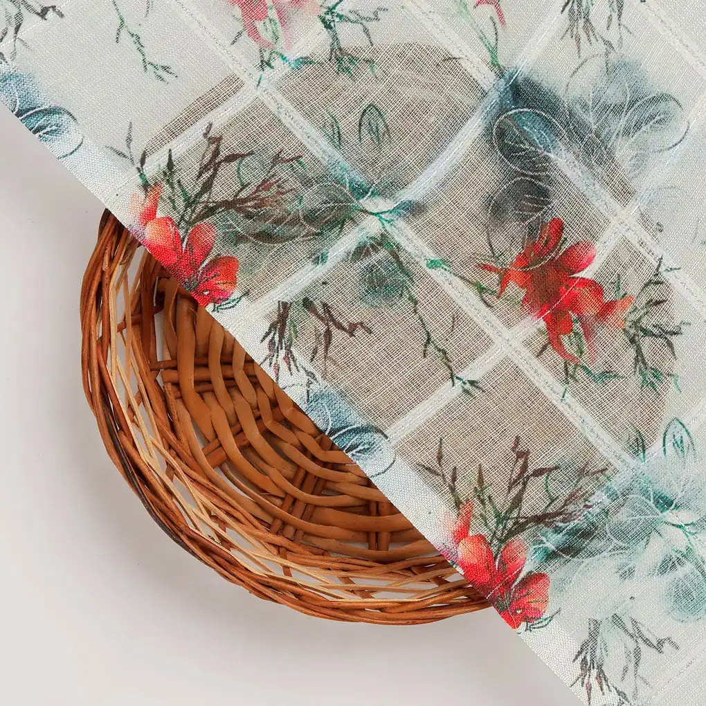 FAB VOGUE Studio Digital Printed Linen Fabric - Floral Pattern, White - Image 2