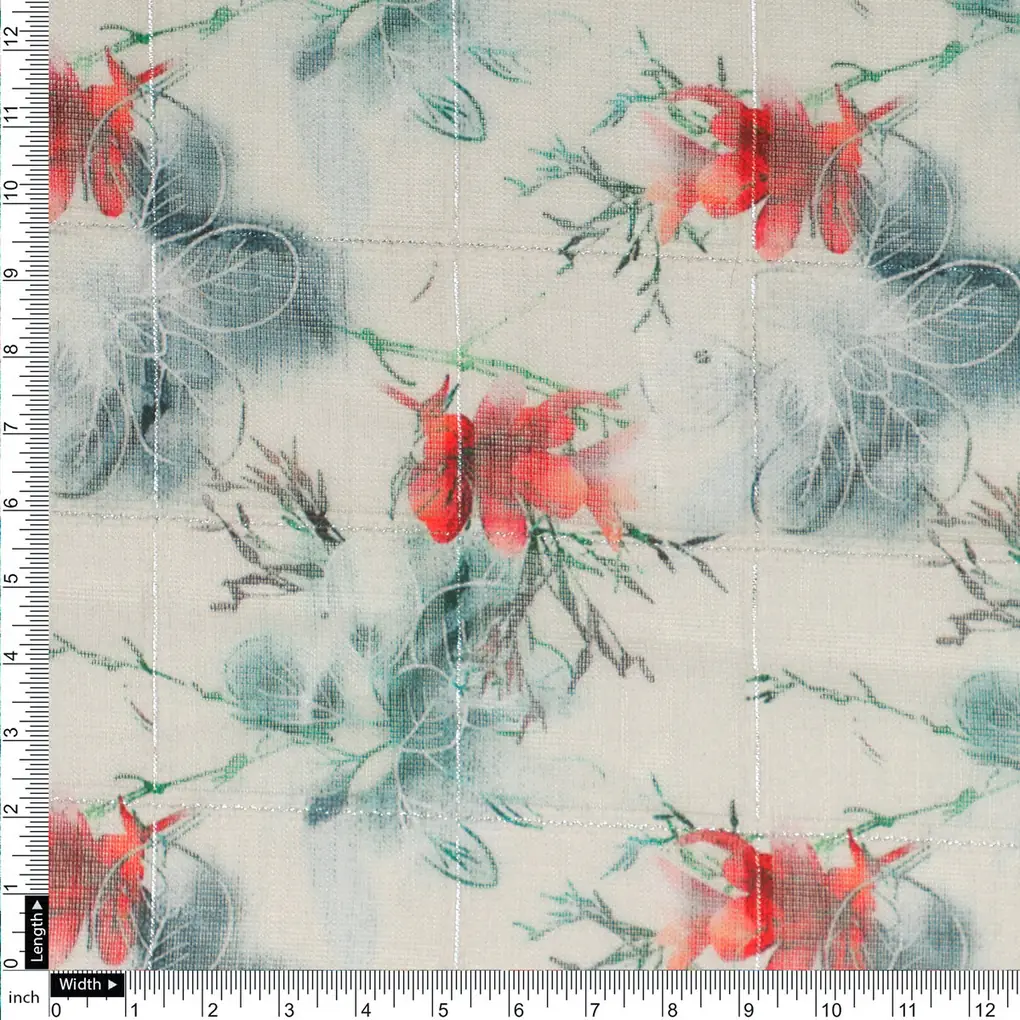 FAB VOGUE Studio Digital Printed Linen Fabric - Floral Pattern, White - Image 4