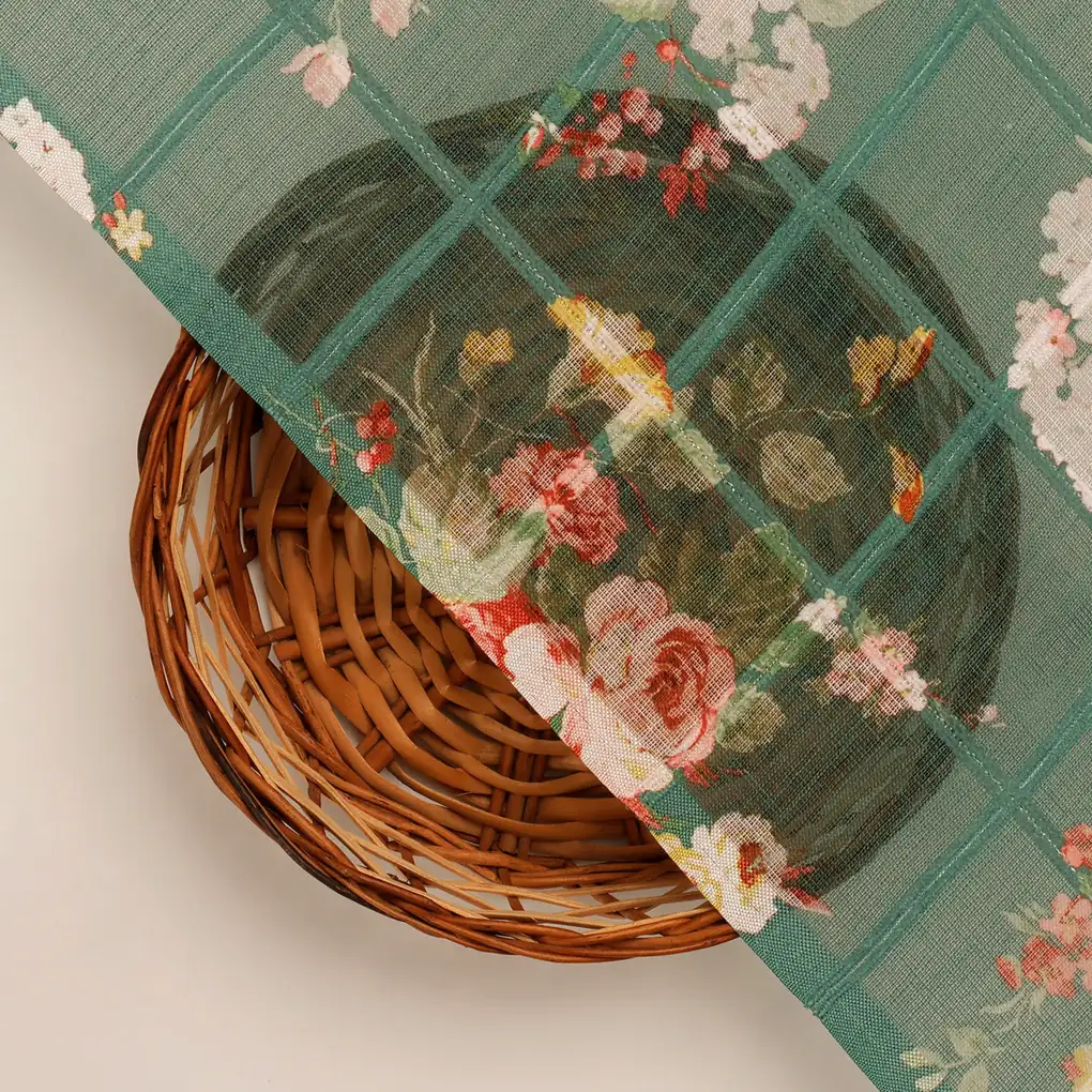 FAB VOGUE Studio Digital Printed Linen Fabric - Green Floral  -  Polyester - Image 2