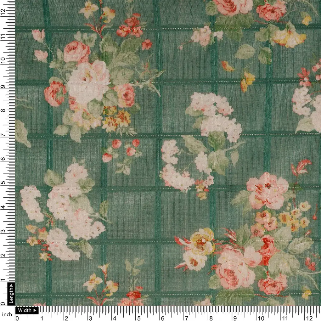 FAB VOGUE Studio Digital Printed Linen Fabric - Green Floral  -  Polyester - Image 4