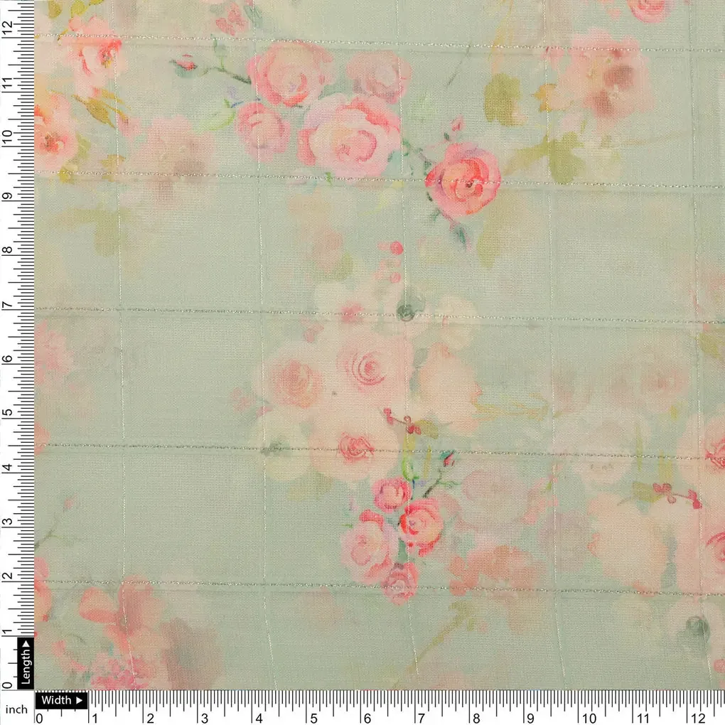 FAB VOGUE Studio Digital Printed Linen Fabric - Mint Green Floral - Image 4