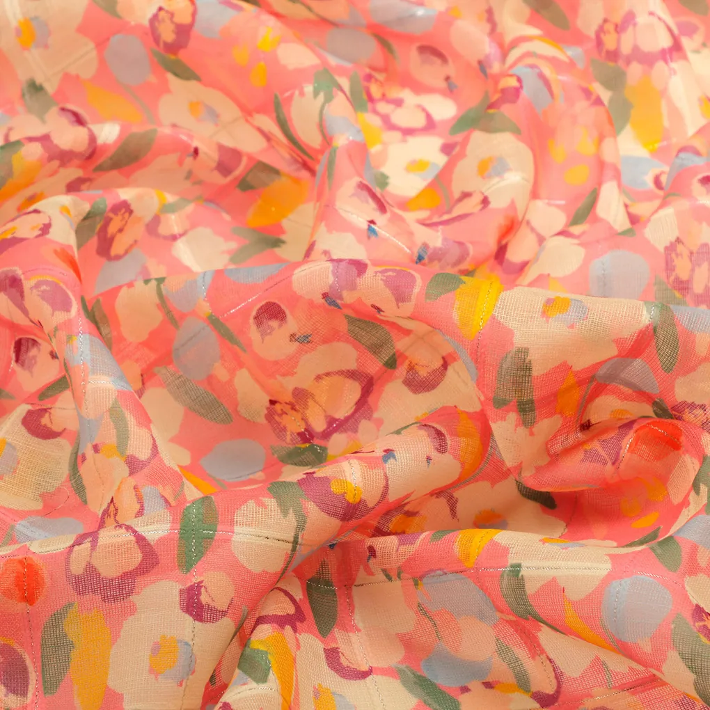 FAB VOGUE Studio Digital Printed Linen Fabric - Peach Floral Pattern - Image 3