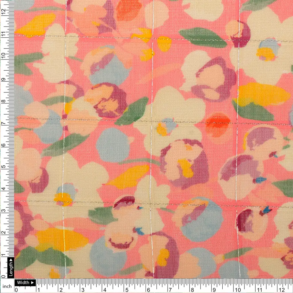 FAB VOGUE Studio Digital Printed Linen Fabric - Peach Floral Pattern - Image 4