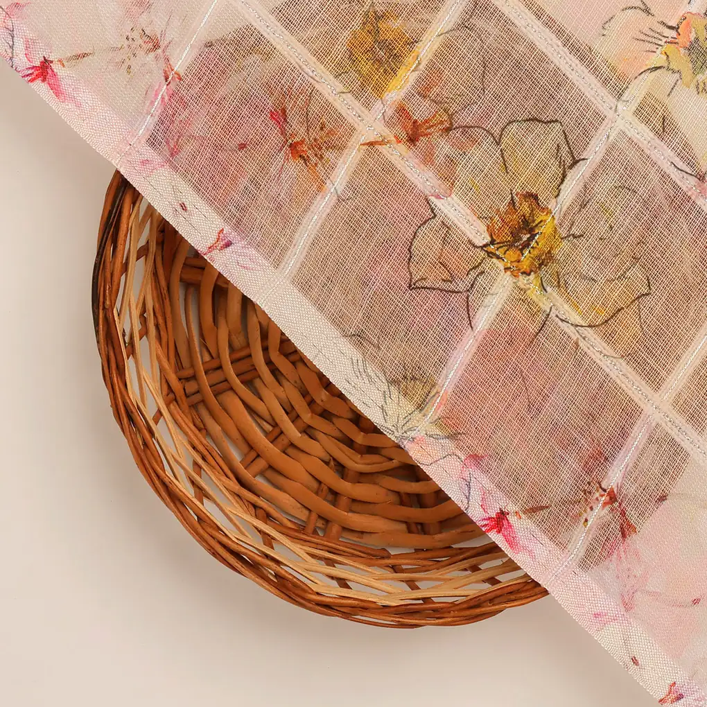FAB VOGUE Studio Digital Printed Linen Fabric - Peach Floral - Image 2