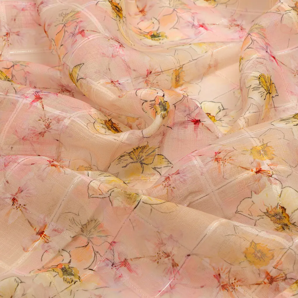 FAB VOGUE Studio Digital Printed Linen Fabric - Peach Floral - Image 3