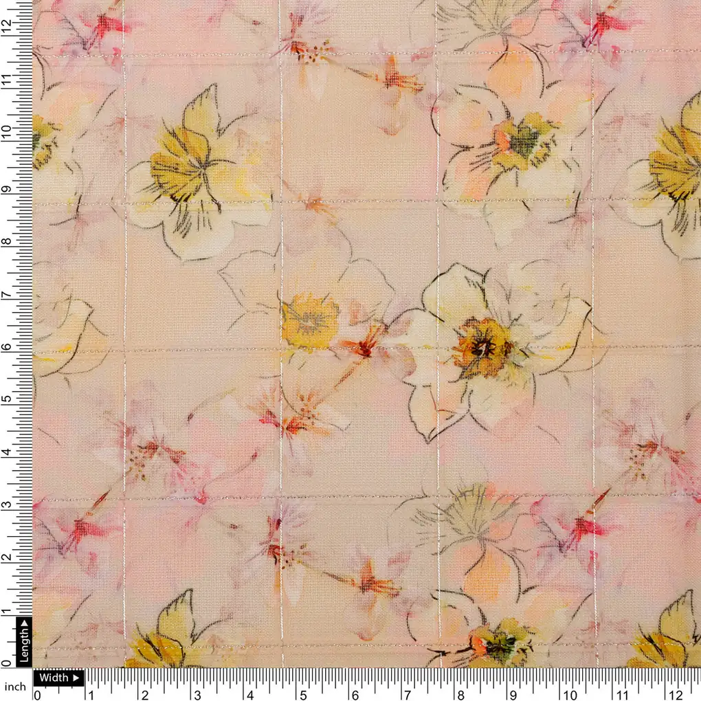 FAB VOGUE Studio Digital Printed Linen Fabric - Peach Floral - Image 4