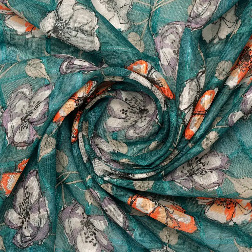 FAB VOGUE Studio Digital Printed Linen Fabric - Teal Floral - Image 4