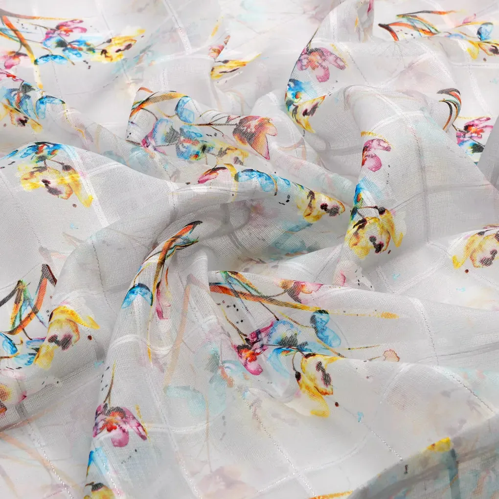 FAB VOGUE Studio Digital Printed Linen Fabric - Watercolor Floral on White - Image 3
