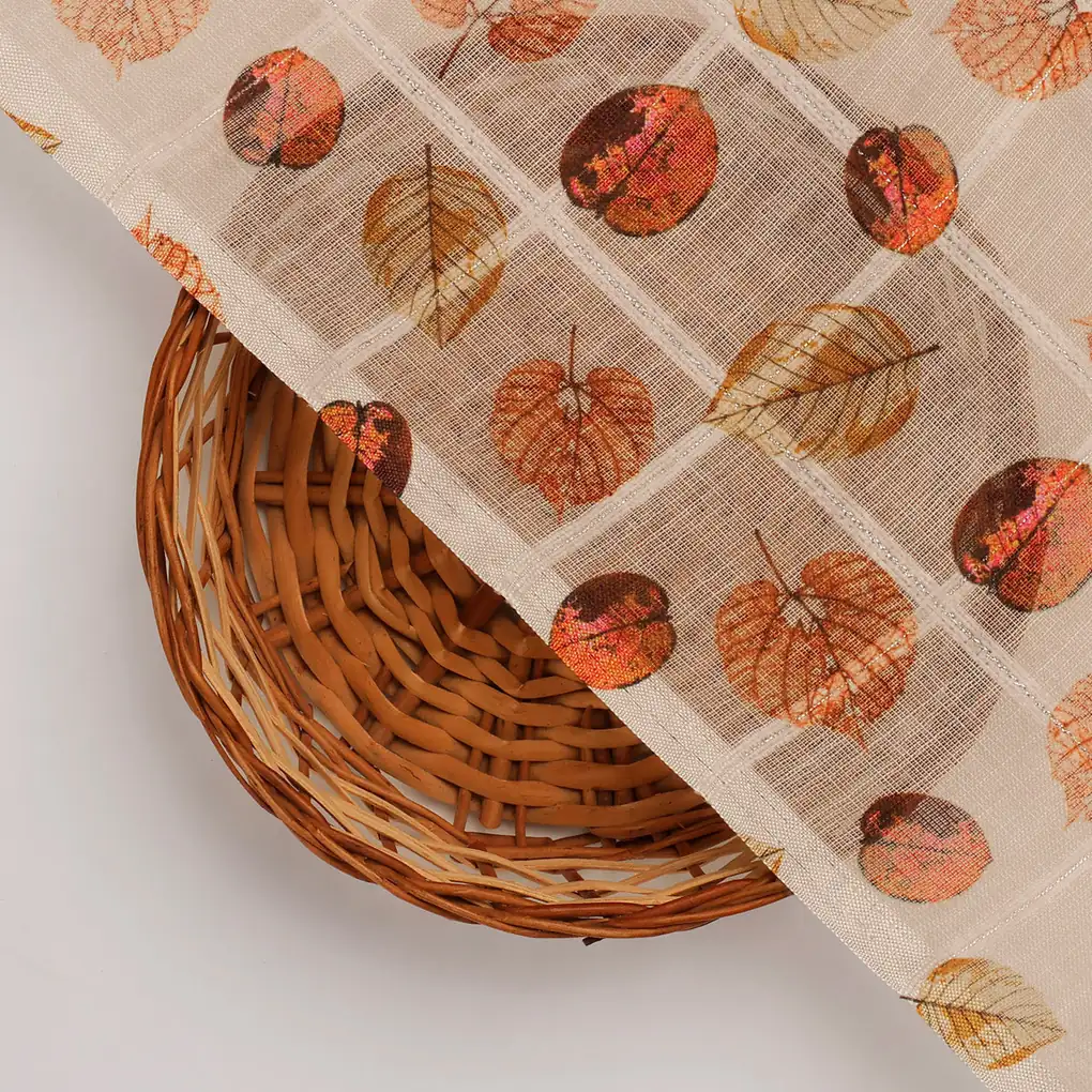 FAB VOGUE Studio Digital Printed Linen Look Polyester Fabric - Beige Autumn Leaves - Image 2
