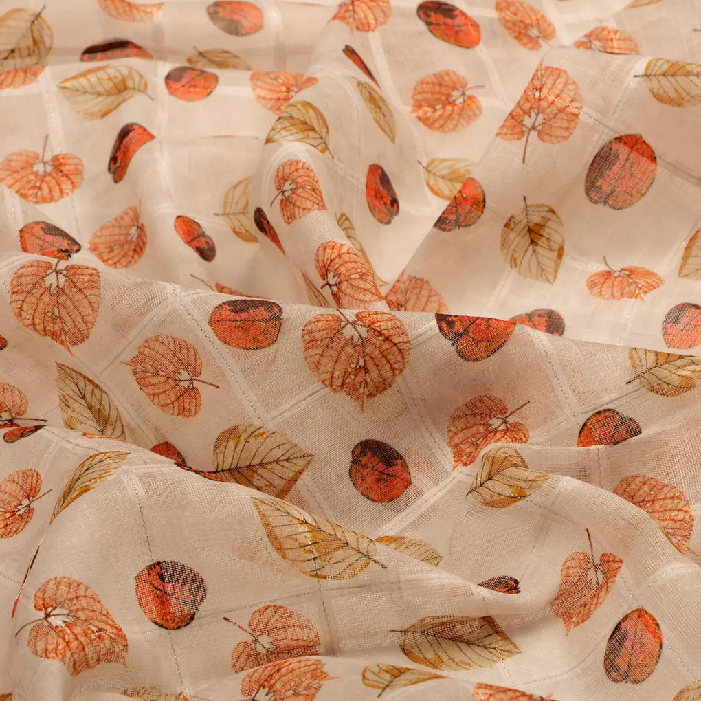 FAB VOGUE Studio Digital Printed Linen Look Polyester Fabric - Beige Autumn Leaves - Image 3