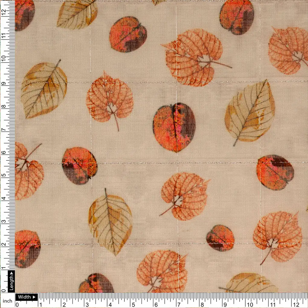 FAB VOGUE Studio Digital Printed Linen Look Polyester Fabric - Beige Autumn Leaves - Image 4
