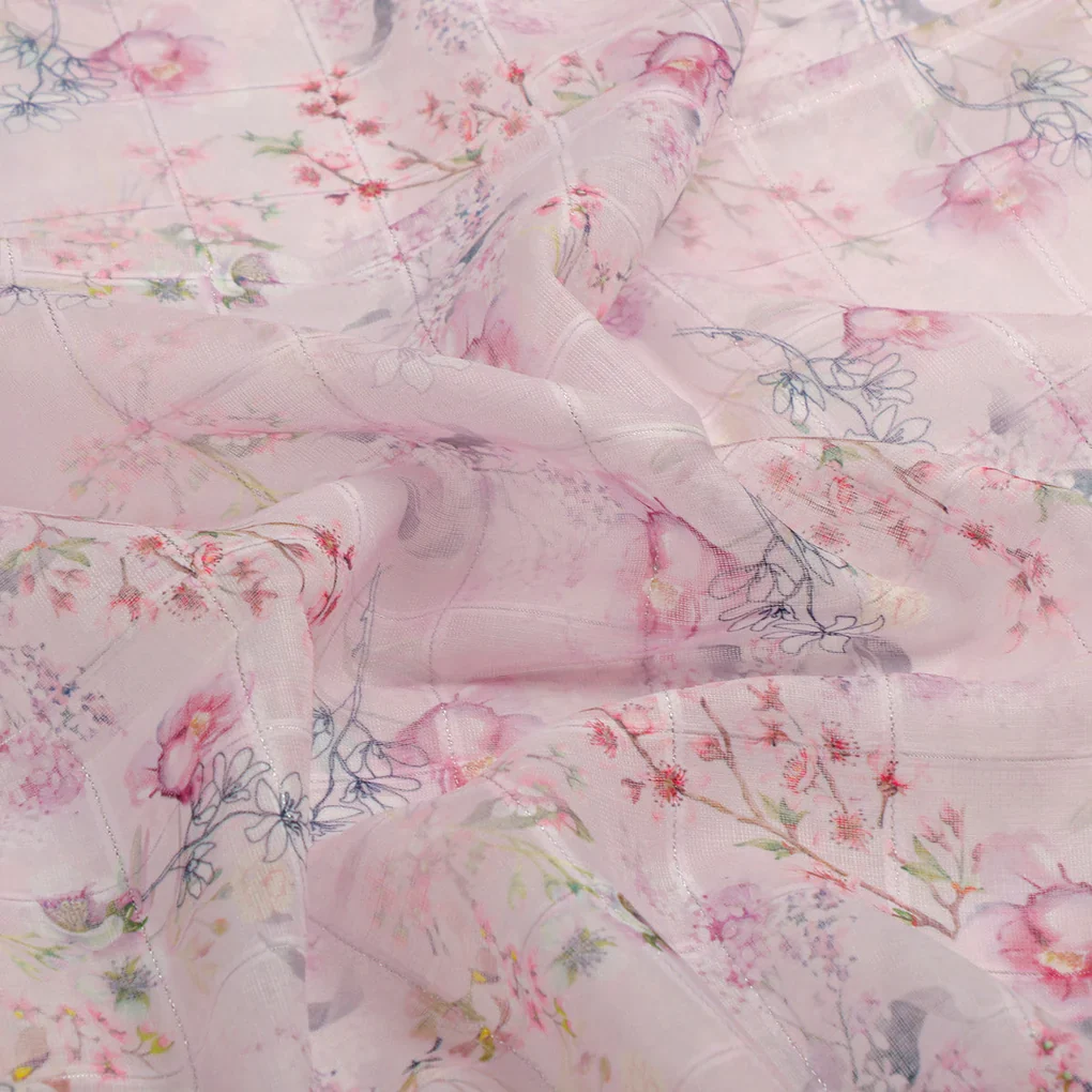 FAB VOGUE Studio Digital Printed Linen Look Polyester Fabric - Pink Floral - Image 3