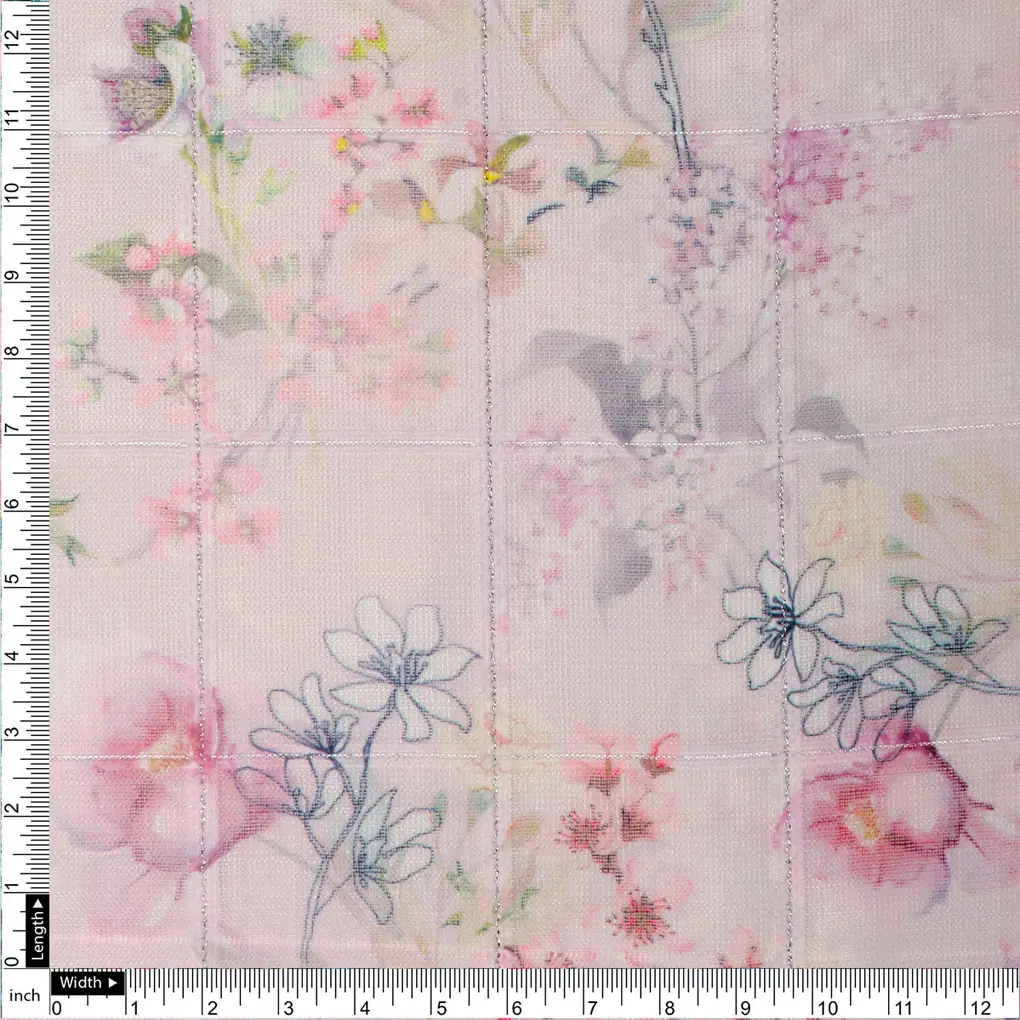 FAB VOGUE Studio Digital Printed Linen Look Polyester Fabric - Pink Floral - Image 4